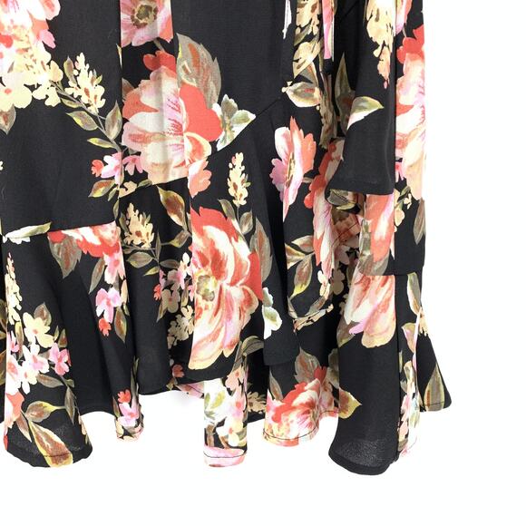 Xhilaration Women's Size Medium Ruffle Faux Wrap Dress Black Pink Floral NWT - Picture 4 of 7